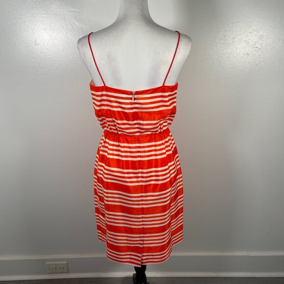 J Crew Orange White Striped Scoop Neck Sleeveless Elastic Waist Dress Size 4 - Picture 9 of 16